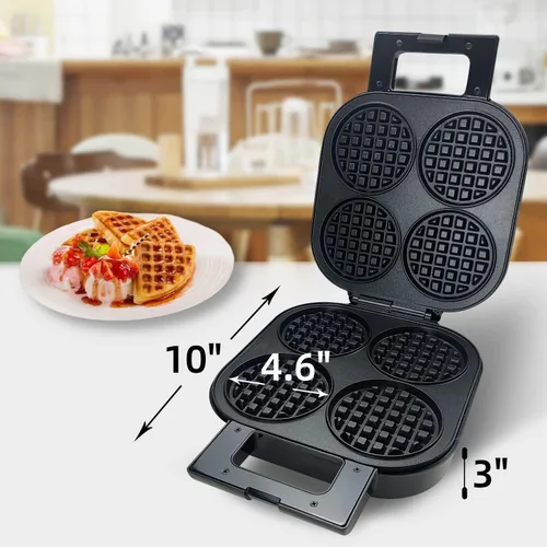 Vista 6 de Waffle Maker - Plancha para gofres belga antiadherente con luz indicadora de 1300 W, 4 rebanadas