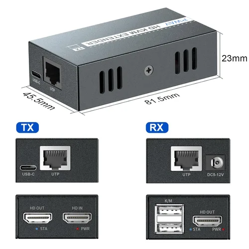 Vista 3 de PWAYTEK Extensor Ethernet USB KVM HDMI sobre Cat5e/Cat6/Cat7/Cat8-164ft Transmisión de largo alcance, claridad de 1080p@60Hz, bucle 3D HD, POC