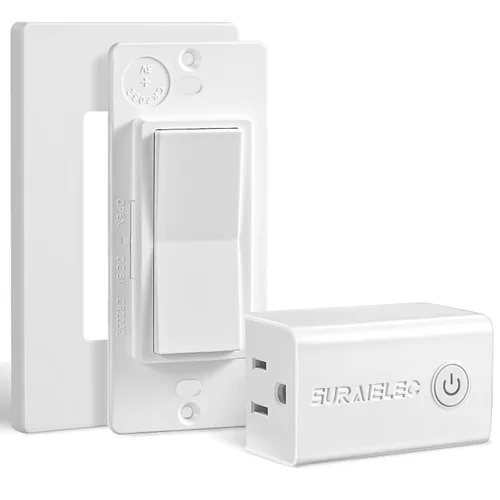 Vista 8 de Toma de control remoto de 15 amperios, interruptor de luz inalámbrico, color negro Plug & Play, 100 ft RF Range, No Wiring/WiFi, Decorator Rocker