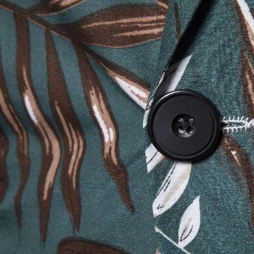 Vista 2 de Blazer hawaiano casual para hombre, diseño de flores, con un solo botón, manga larga, ajustado, chaqueta deportiva, A-Negro
