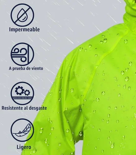 Vista 6 de RainRider Chubasquero para hombre, impermeable, largo, con capucha plegable, ligero, poncho unisex Amarillo