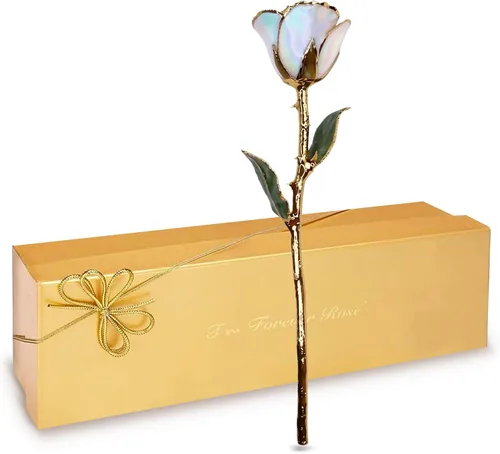 Vista 16 de Forever Rose Sumergido a mano en oro de 24 quilates, piedra natal de junio Perla de junio