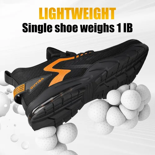 Vista 6 de GLANOUDUN Zapatos con punta de acero para hombre, zapatos de trabajo para hombres, zapatos de seguridad ligeros y cómodos, puntera de acero, zapatos