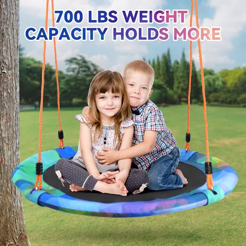 Vista 6 de Asiento de columpio de árbol de platillo de 40 pulgadas para niños, columpio para exteriores