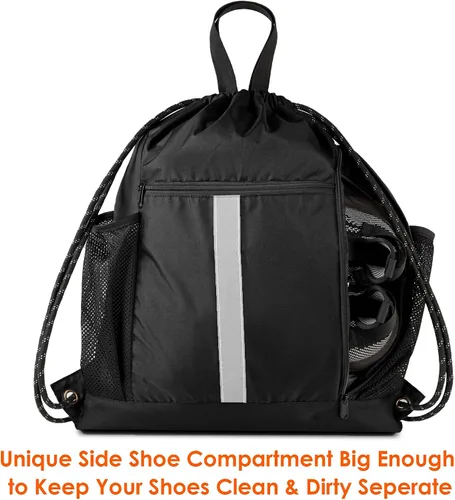 Vista 2 de BeeGreen Mochila deportiva con cordón y compartimento para zapatos y dos soportes para botellas de agua