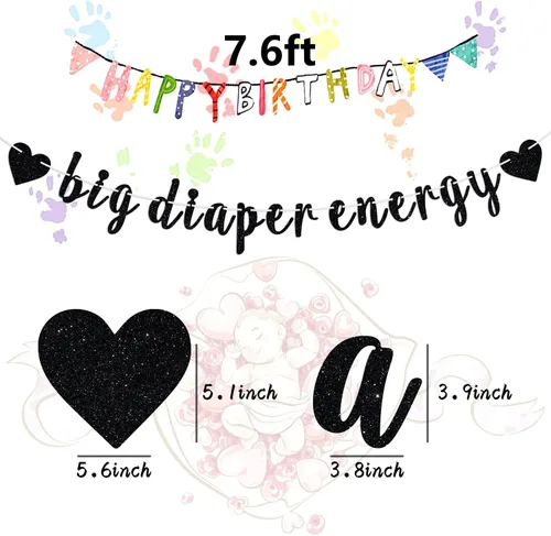 Vista 2 de Cartel de energía de gran pañal, letrero de bienvenida de cumpleaños para niños, feliz cumpleaños/baby shower, suministros de decoración para niños
