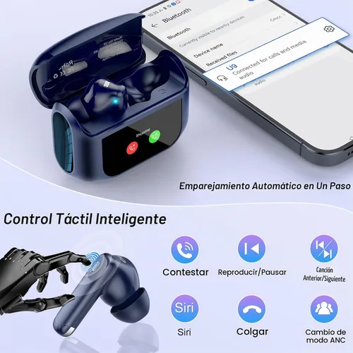 Vista 7 de Auriculares inalámbricos, auriculares Bluetooth 5.4, pantalla táctil multifunción con 5 modos de ecualización, auriculares estéreo de 48 horas