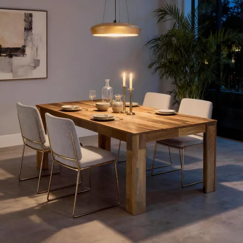 Vista 3 de 71" Kitchen Dining Table for 6-8, Farmhouse Wood Rectangular Dinner Table