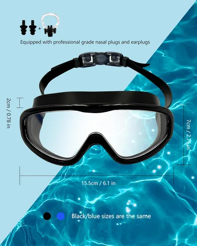 Vista 4 de Gafas de natación para adultos, paquete de 2 gafas de natación antivaho con protección UV con correas ajustables, gafas de natación de silicona a