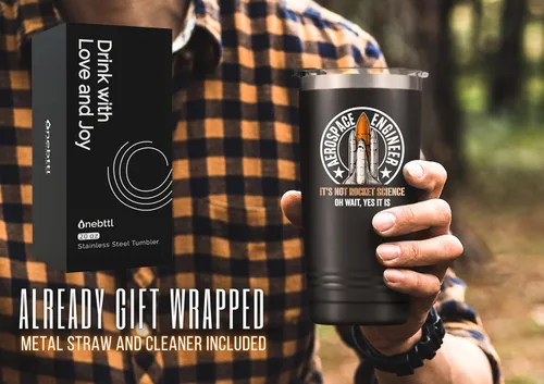 Vista 6 de Onebttl Regalos aeroespaciales para hombres, 20 onzas, regalos espaciales, vaso de acero inoxidable con tapa, taza de café de viaje con aislamiento