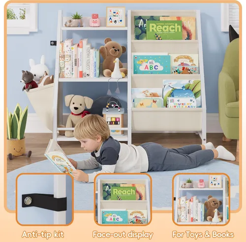 Vista 6 de HAVLOTII Estantería infantil y organizador de juguetes, estantería Montessori de 3 niveles para dormitorio, sala de juegos, guardería, aula, estante