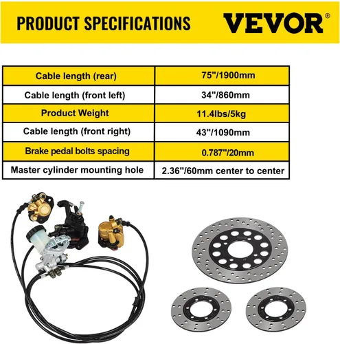 Vista 7 de Kit de cilindro maestro de freno para Go Kart VEVOR Kit de freno hidráulico para Go Kart Kit de freno universal para Go Karts Kandi Completo Incluye