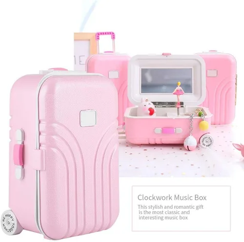 Vista 4 de Walfront Caja de almacenamiento de joyas musicales para niña caja de música con diseño de maleta bonita maleta rosa modelo de joyería regalo