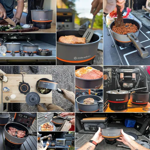 Vista 7 de Stoke Voltaics Sistema de cocina Nomad con bolsa, estufa eléctrica de campamento de 200 a 1000 W con sartén y olla, juego de equipo de cocina