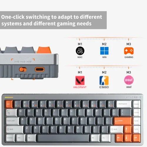Vista 4 de nuphy Halo65 HE - Teclado para juegos de disparo rápido, 65% de diseño, 67 teclas, con interruptores magnéticos con cable, teclado de efecto Hall