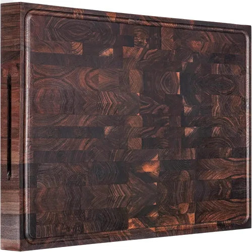 Vista 14 de AZRHOM Tabla de cortar de madera de nogal, tablas de cortar pequeñas de madera de 12 x 8 pulgadas con ranura profunda para jugo y mango lateral
