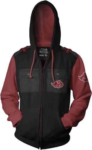 Vista 2 de Ripple Junction Naruto Shippuden Men's Authentic Full Zip Hooded Sweatshirt wChest Pockets Black Red Officially Licensed