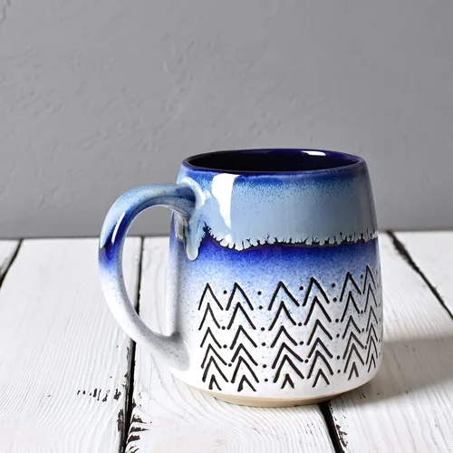 Vista 6 de Bosmarlin Juego de 2 tazas de café grandes de cerámica, 16 onzas, taza de té de cerámica azul grande para oficina y hogar, apta para lavavajillas