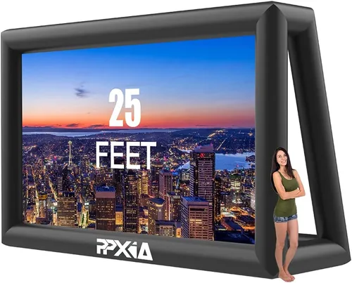 Vista 10 de Pantalla de cine inflable para exteriores de 20 pies, pantallas inflables de proyección frontal y trasera con soplador de aire, lo mejor para noches
