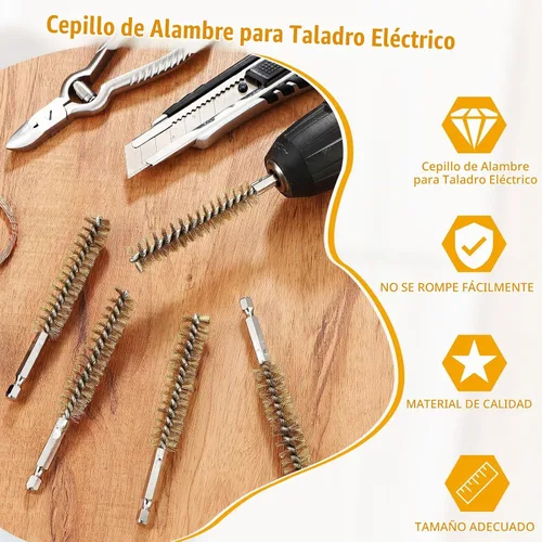 Vista 5 de Geiserailie Cepillo de Perforación de Cerdas de Alambre para Taladro Eléctrico, Alambre de Limpieza con Mango Hexagonal para Limpieza de Taladro