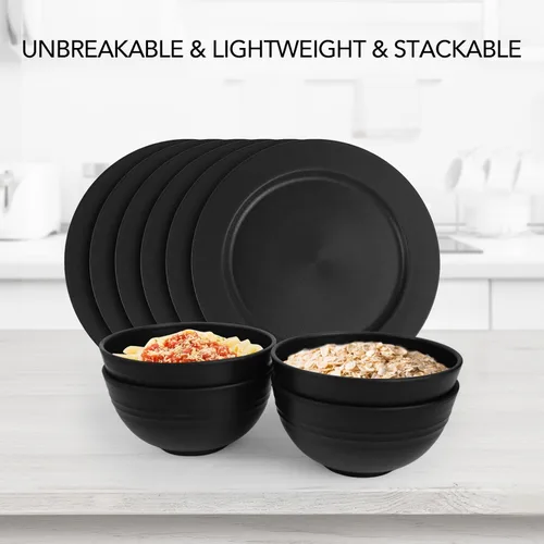Vista 3 de Juego de 4 boles de 680 g/24 oz de paja de trigo para cereales, livianos, irrompibles, para fideos, fruta, sopa y arroz, aptos para lavavajillas