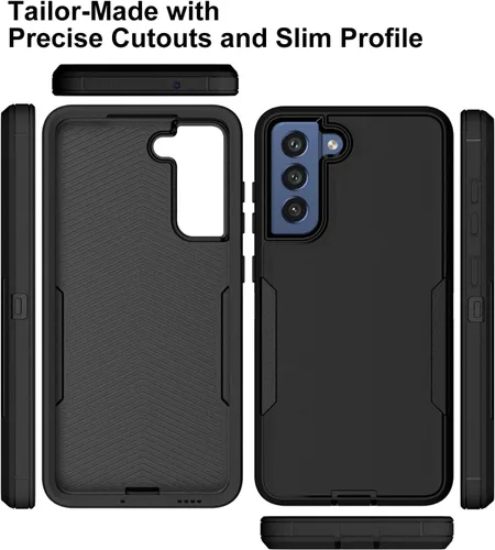 Vista 5 de Funda para Samsung Galaxy S21 FE 5G y protector de pantalla de vidrio, cubierta de puerto a prueba de polvo, protección de cuerpo completo, funda