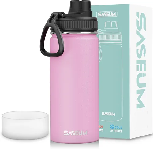 Vista 28 de SASEUM Botella de agua de acero inoxidable de 12 onzas, botella aislada sin BPA con tapa de boquilla a prueba de fugas, botella de metal de boca
