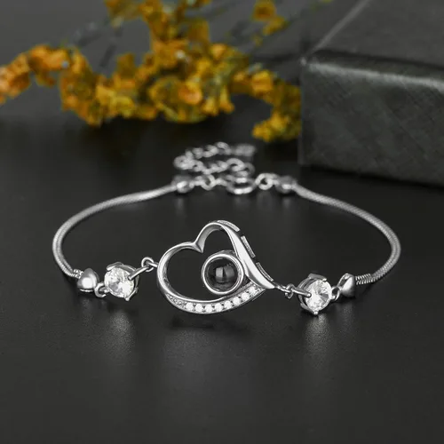 Vista 10 de Godchoices Pulsera de fotos personalizada, pulsera de proyección de fotos con imagen en el interior, collar con texto en inglés "I Love You