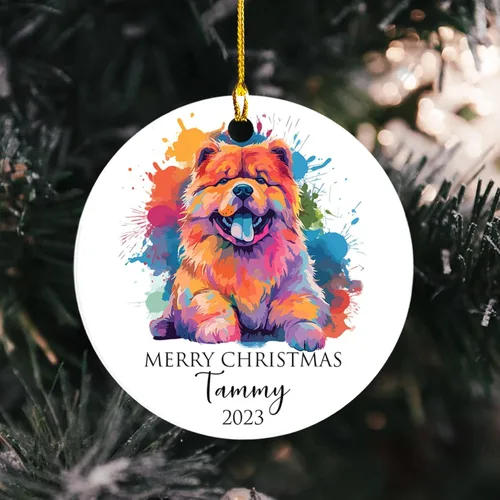 Vista 3 de Adorno personalizado de Chow Chow Chow de Navidad 2025, regalo de adorno de árbol de Navidad para amantes de los perros, adorno único de Navidad