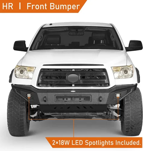 Vista 2 de Tundra parachoques delantero de ancho completo con placas de deslizamiento y focos LED para camionetas Toyota Tundra 2007-2013