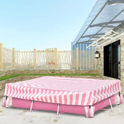 Vista 6 de Cubierta rectangular para piscina, cubiertas impermeables para piscina rectangular de 7 x 5 x 24 pulgadas, marco de metal rectangular sobre