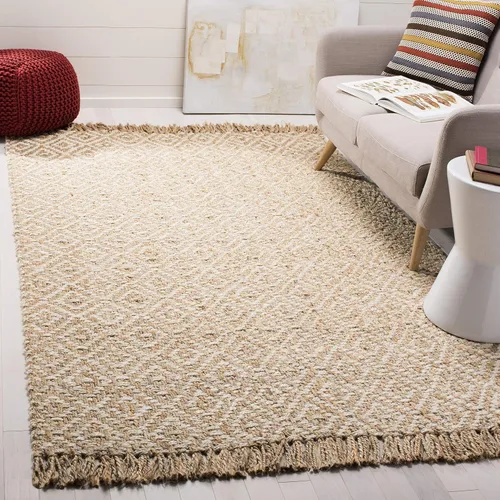 Vista 16 de SAFAVIEH Natural Fiber Collection - Alfombra decorativa, 2.3 x 4 pies, azul tropical y natural, yute bohemio con borlas de diamante, hecho a mano