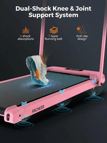 Vista 7 de ANCHEER Walking Pad with Incline - Foldable Treadmill with Handle Bar 01-rosa