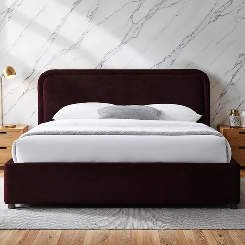 Vista 13 de Chloe - Cama de plataforma tapizada No requiere somier (borde negro, marco de cama queen)