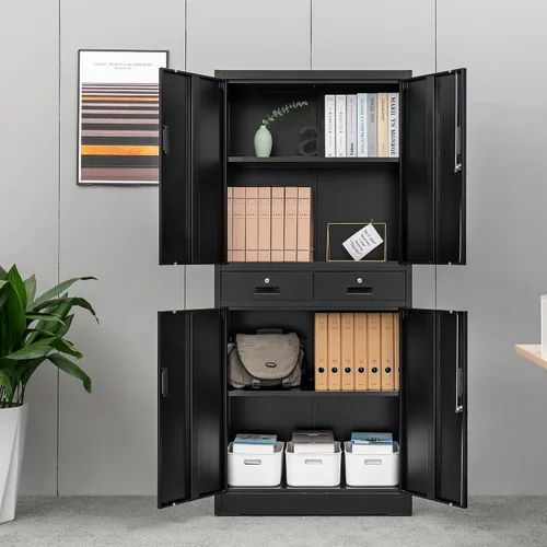 Vista 8 de Wanfu Gabinete de almacenamiento de metal, gabinete de almacenamiento con bloqueo de 71 pulgadas con estantes ajustables y 2 cajones, gabinetes