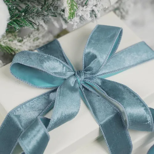 Vista 4 de MEEDEE Cinta de terciopelo azul de 1.5 pulgadas, 25 yardas, terciopelo triturado para árbol de Navidad, coronas, lazos