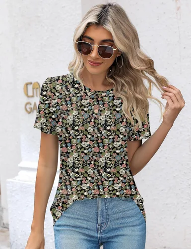 Vista 4 de Kistore Blusas plisadas de manga corta con cuello redondo para mujer, ropa de moda 2024