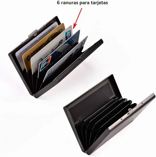 Vista 6 de Soporte para tarjetas de crédito con bloqueo RFID, billetera protectora de acero inoxidable para tarjetas de crédito, carteras de metal para mujeres