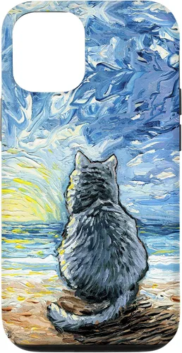 Vista 28 de Nebelung Gray Cat Starry Night Persian Russian Blue Art Case for iPhone 17