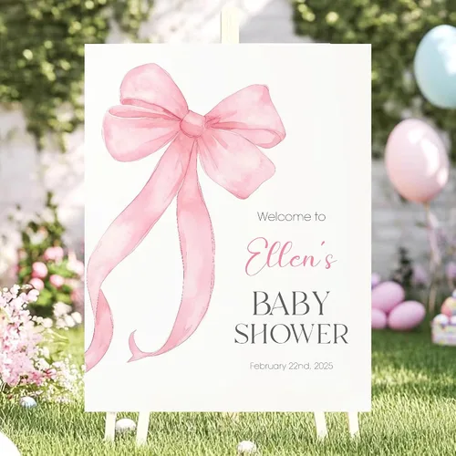 Vista 20 de Letrero de bienvenida con texto en inglés «We Can Bearly Wait Baby Show» para niño, tema de globo de oso de peluche azul Style#1