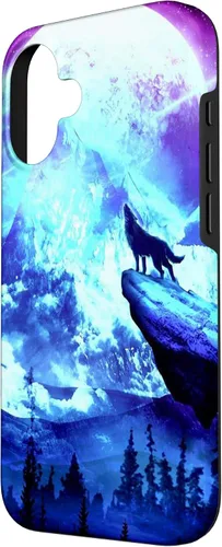 Vista 2 de Funda para iPhone 16 Wolf Mountain Pine Forest Moon Purple Galaxy