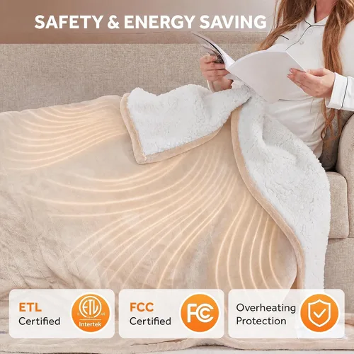 Vista 3 de Westinghouse - Manta eléctrica con calefacción, suave manta de franela a sherpa con 6 niveles de calefacción, configuración de tiempo de 2-10 horas