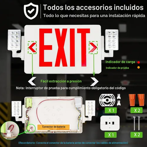 Vista 7 de Gruenlich Señal de salida con luz de emergencia, batería de respaldo, 1
