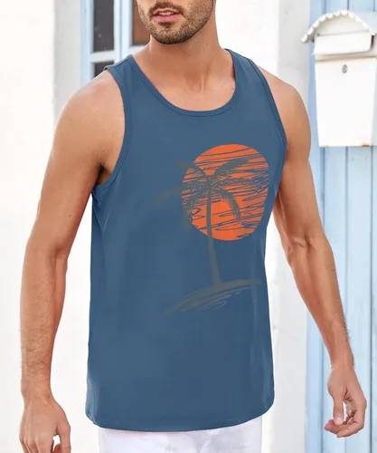Vista 4 de Camiseta sin mangas para hombre, para entrenamiento, gimnasio, palmera, estilo vintage