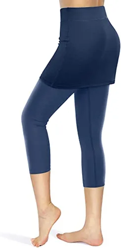 Vista 2 de uSecee Skirted Leggings for Women High Waist Gym Yoga Leggings Tennis Golf Capris Skorts Tummy Control Workout Athletic Pants