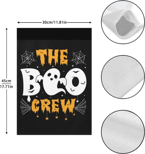 Vista 2 de Banderas de Halloween para patio, bandera de jardín The Boo Crew, bandera de jardín de doble cara, tamaño único, banderas retro para casa