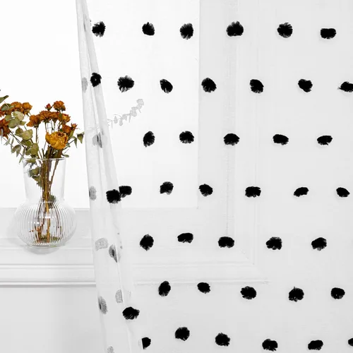 Vista 21 de MYSKY HOME Cortinas rosas para dormitorio de niñas, habitación de guardería, pompones para habitación de niñas y niños, cortinas traslúcidas blancas