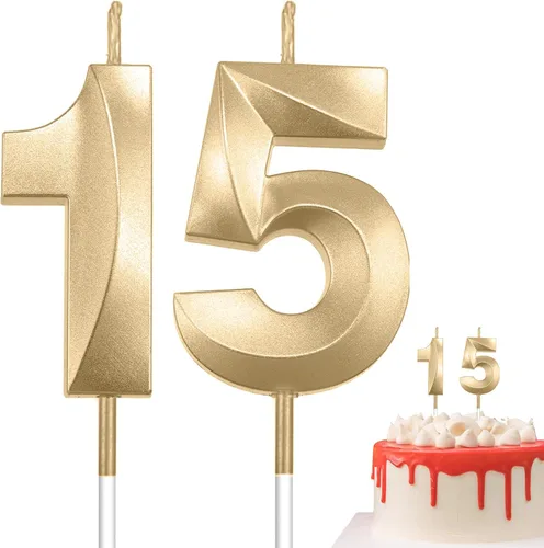 Vista 19 de Velas de 10º cumpleaños de oro champán - Velas de 10 números para decoración de pasteles