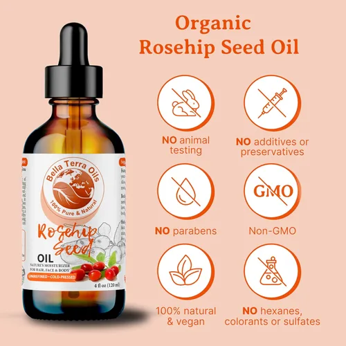 Vista 3 de Bella Terra Oils Aceite de semilla de rosa mosqueta puro para una piel brillante y cabello brillante – 1 galón, rejuvenecedor, hidratante, no graso