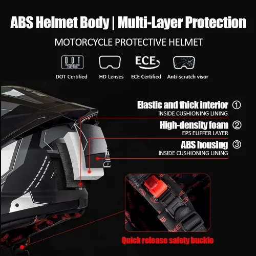Vista 2 de Casco integral Bluetooth para motocicleta aprobado por DOT, casco modular para motocicleta con visera solar incorporada, puertos de ventilación